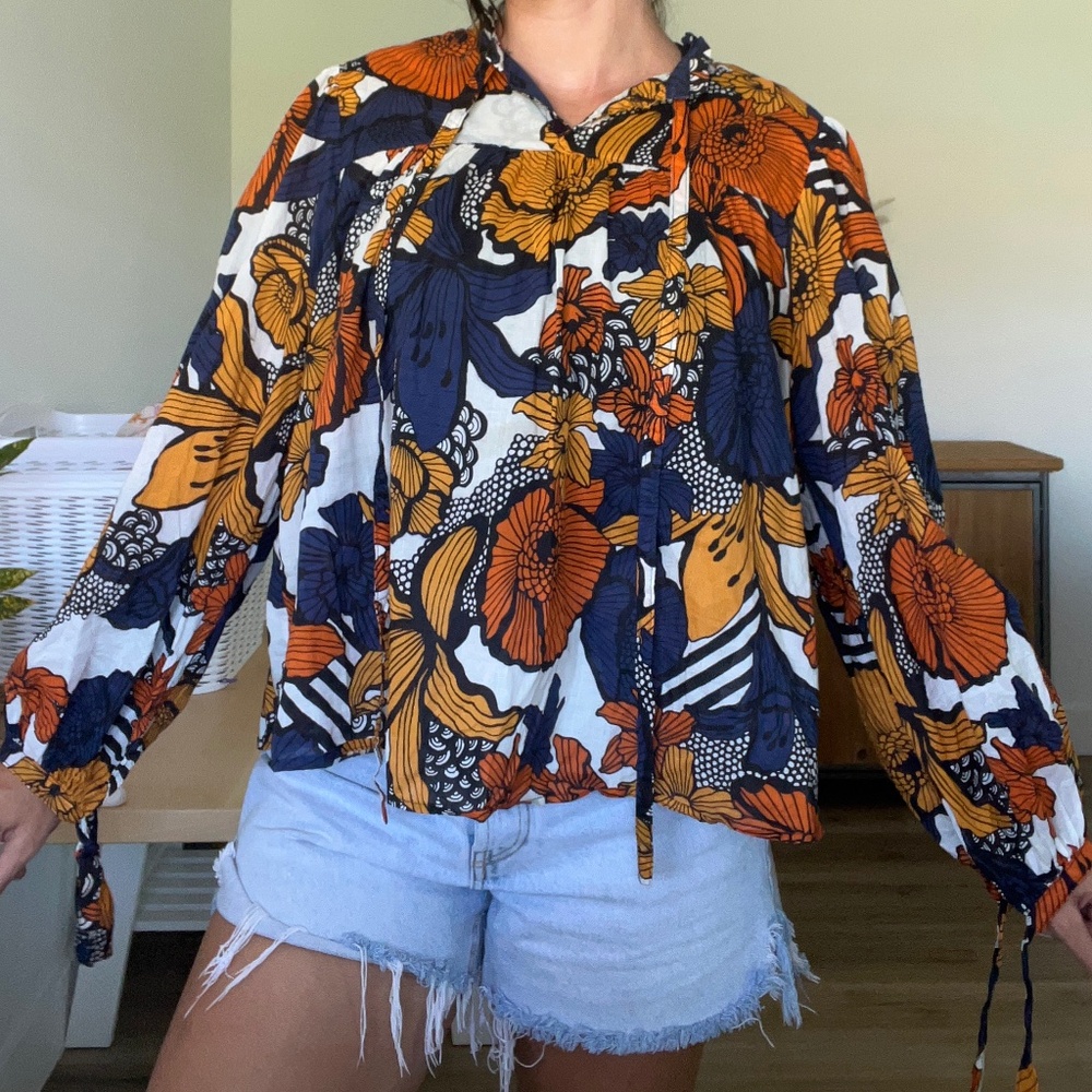 Warm Mystic Floral Printed Long Sleeve Blouse Top Marigold - Picture 4 of 5